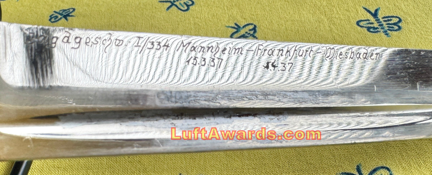 Bayonet Engraved Jagdgeschwader I/334 to H. von Geldern Luftwaffe