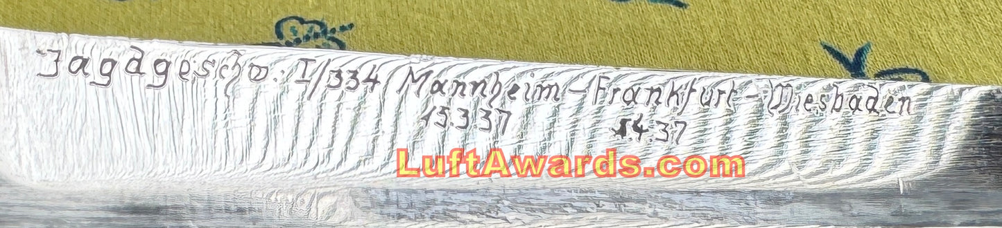 Bayonet Engraved Jagdgeschwader I/334 to H. von Geldern Luftwaffe