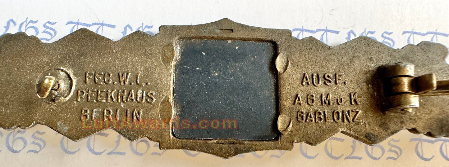 CCC Close Combat Clasp Bronze AGMuK! Excellent FEC W.L. PEEKHAUS BERLIN