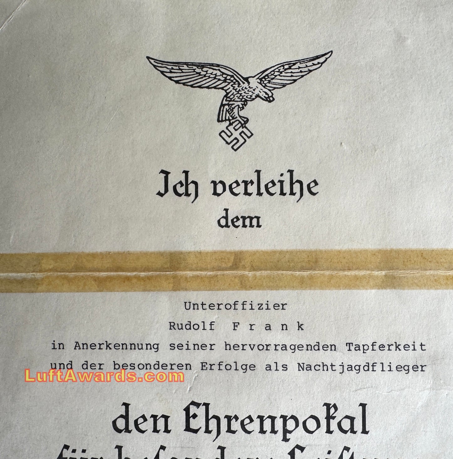 Z NFS Honor Goblet Document to RK with Oaks Winner Nachtjagdgeschwader CONTROVERSIAL