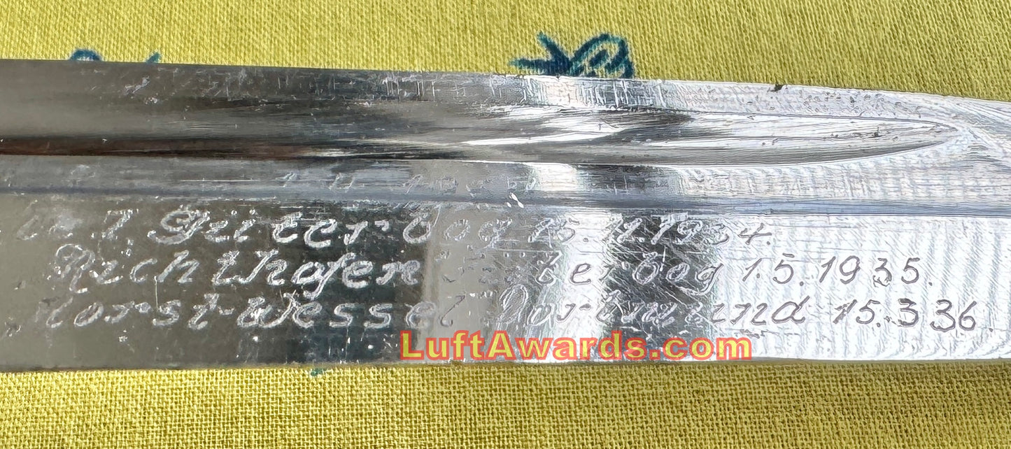 Bayonet Engraved Jagdgeschwader I/334 to H. von Geldern Luftwaffe