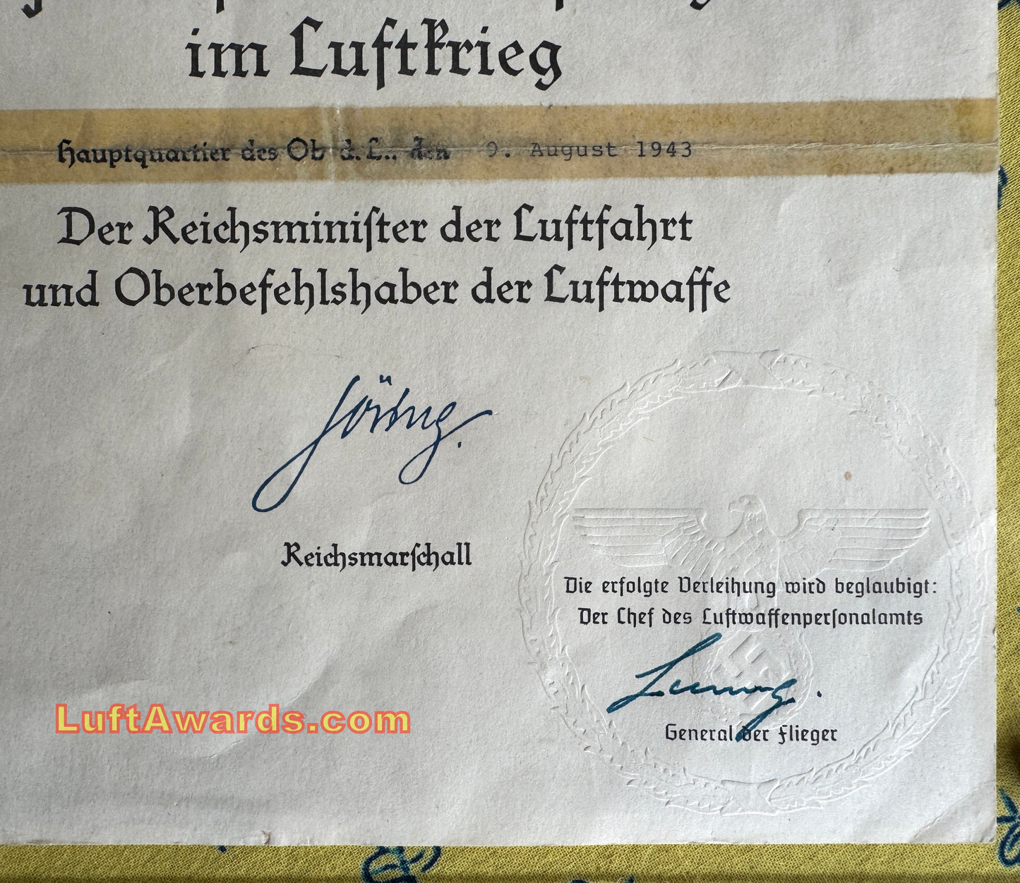 Z NFS Honor Goblet Document to RK with Oaks Winner Nachtjagdgeschwader CONTROVERSIAL